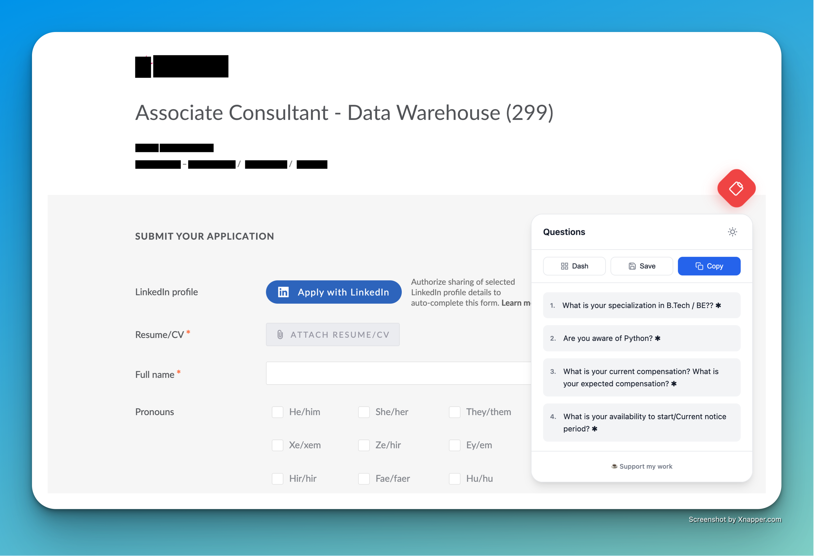 Hoops Overlay extracting questions live on a job page